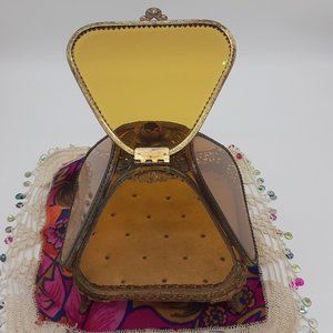 Vintage Rare Jewelry Casket Box 4  Beveled Glass Filigree Pyramid Shape